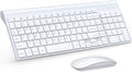 TopMate Wireless Keyboard and Mouse Ultra Slim Combo, 2.4G Silent Compact USB 2400DPI Mouse and Scissor Switch Keyboard Set with Cover, Batteries Included, for PC/Laptop/Windows/Mac - White