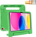 Dteck Kids Case for iPad 10th Gen 10.9" with Pencil Holder, Shockproof Rugged EVA Handle Stand Child Proof Case, Green