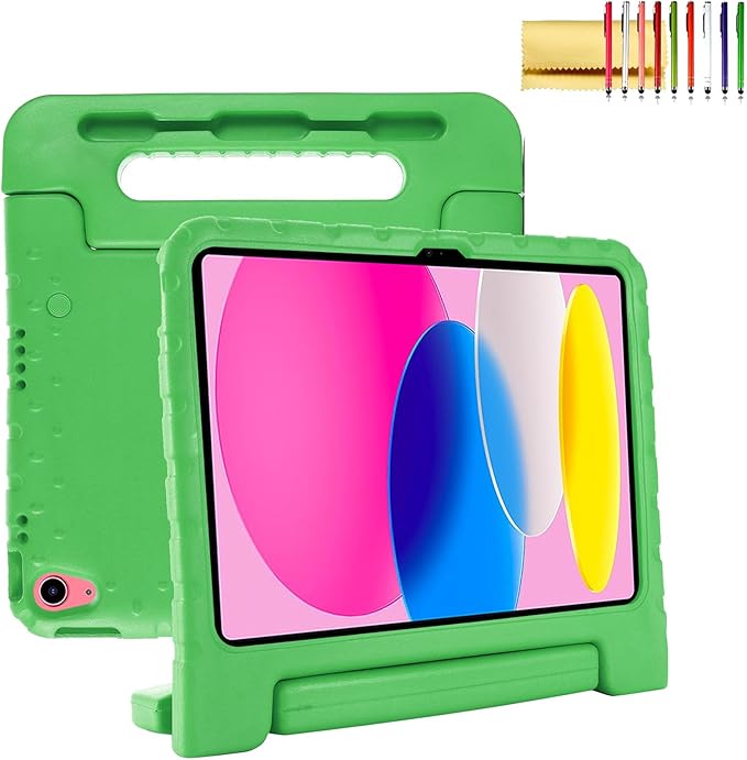 Dteck Kids Case for iPad 10th Gen 10.9" with Pencil Holder, Shockproof Rugged EVA Handle Stand Child Proof Case, Green