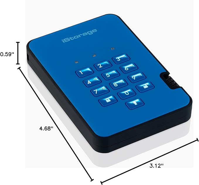 iStorage diskAshur2 HDD 500GB Blue | Secure portable hard drive | Password protected | Dust & water resistant | Hardware Encryption