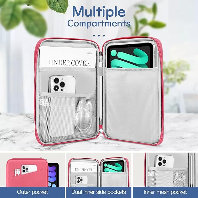 Dadanism 8-9 Inch Tablet Sleeve Bag Carrying Case for iPad mini 7th/6th 8.3", iPad mini 7.9", Galaxy Tab A7 Lite/A9 8.7", ‎Remarkable Paper Pro Move 7.3" 2025, Tab M8 8", Tab M9 9", Watermelon Pink