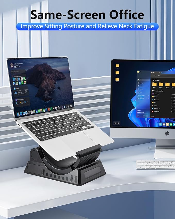 Laptop Stand for Desk, Height and Angle Adjustable, 2-in-1 Laptop Stand Vertical Laptop Stand with Innovative Half-Moon Shape, Heat Dissipation, Compatible with 13"-17.3" Laptops