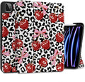 MEEgoodo for iPad Pro 12.9 Case M2 6th/5th/4th/3rd Generation 2022 2021 2020 2018 with Pencil Holder, Tablet Cover with Soft TPU Back Shell, Leopard & Cherry