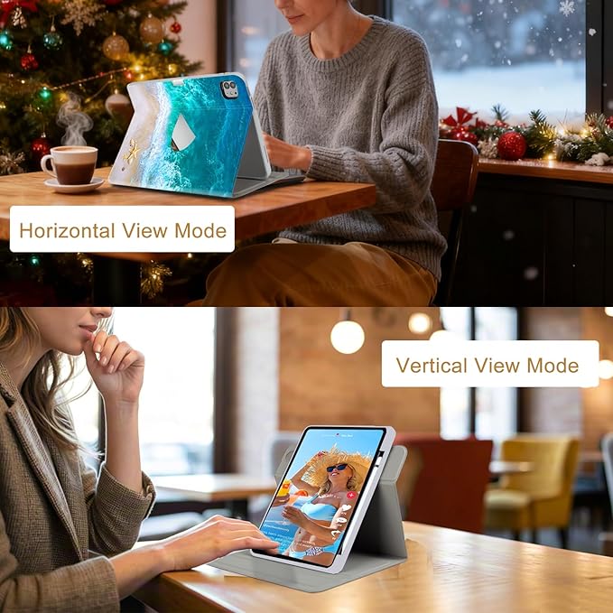 Vimorco for iPad Air 11 Inch Case M4 2026,for iPad Air 5th/4th Gen Cases 10.9-inch,for iPad Pro 11 Inch Case 4th/3rd/2nd/1st Generation 360 Degree Rotating Pencil Holder 4 Viewing Angles, Ocean Beach