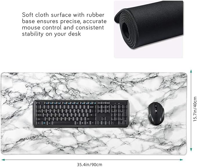 Black and White Marble Mouse Pads XXL Extended Mousepad with Stitched Edges Non-Slip Rubber Base Computer Keyboard Pad Desk Mat for Home Office Desk Decor, 35.4" X 15.7"