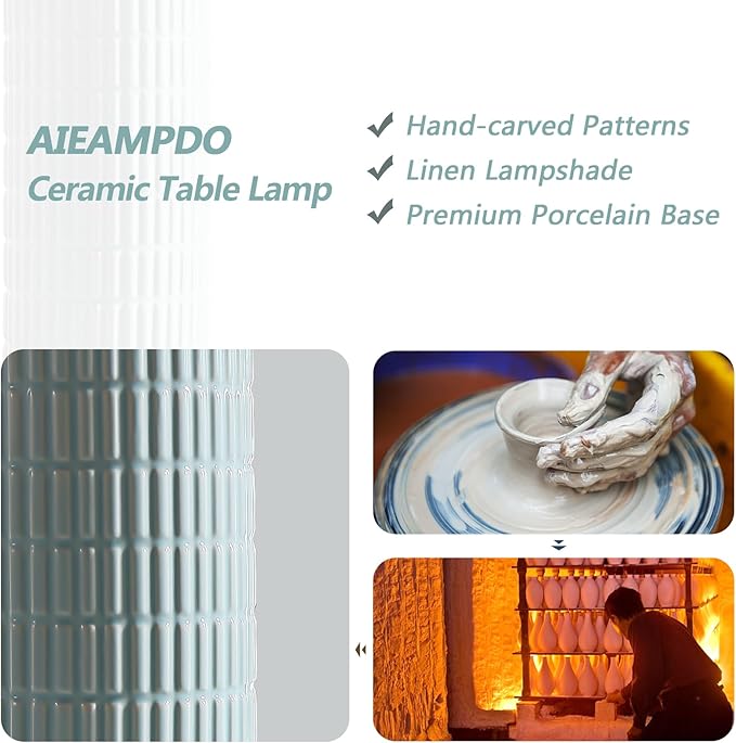 AIEAMPDO 23" Set of 2 Ceramic Table Lamps for Living Room Bedroom, Modern Nightstand Desk Lamp for Entryway, Office, Study Room, 2 LED Bulbs Included