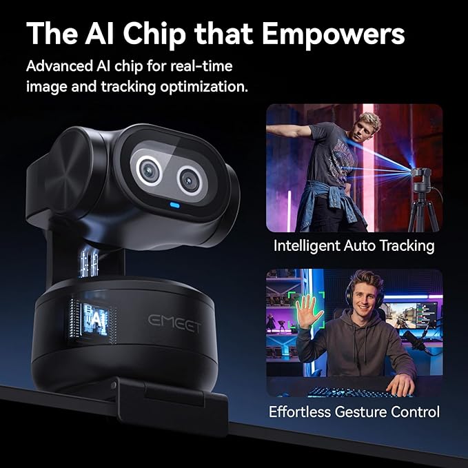 EMEET PIXY Dual-Camera AI-Powered PTZ Camera 2K, AI Tracking, PDAF&AI Autofocus 0.2s, 1/2.55'' Sony Sensor, 3 Mics, Presets, Gesture Control, 2K Webcam for Streaming and OBS/Twitch/Switch 2 Compatible