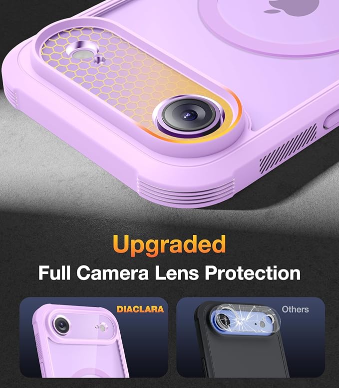 Diaclara Magnetic Designed for iPhone Air Case Full Body Bumper,[Compatible with MagSafe] Military Drop Proof Cover with Built-in Touch Sensitive Anti-Scratch Screen Protector for iPhone 17 Air Purple