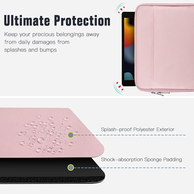 TiMOVO 9-11 Inch Tablet Sleeve Bag for iPad 11-inch A16 2025, iPad 10th Gen. 10.9", iPad 10.2", iPad Air 11/5th/4th Gen. 10.9", Galaxy Tab A9 Plus 11", Carrying Case with Pocket, Pink