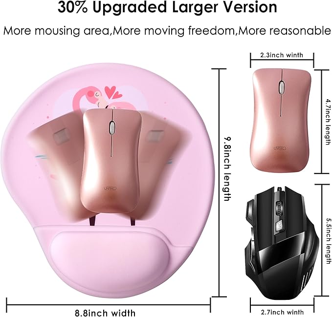 Ergonomic Mouse Pad with Wrist Support,Cute Mouse Pads with Wrist Rest,Comfortable Mouse Pad for Home Office Gaming Working Computers Laptop,Pain Relief with Non-Slip PU Base (Flamingo)