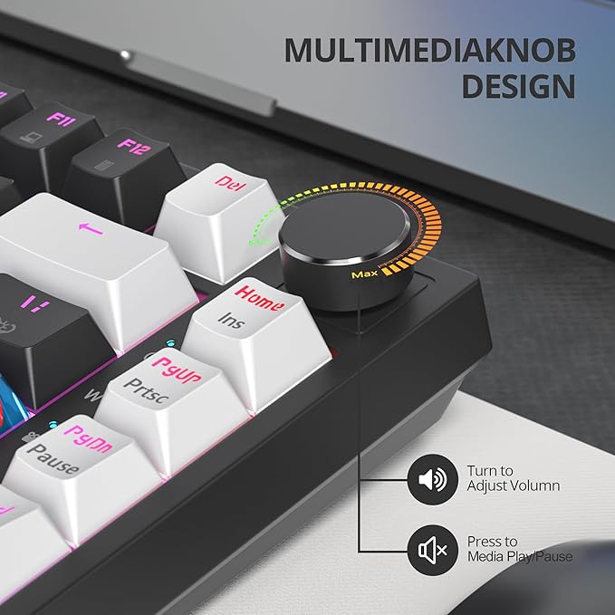 75% Mechanical Gaming Keyboard - Hot Swappable RGB Backlit Custom Keyboard with Knob, Gasket Mount USB Wired, 82 Keys (White, Black, Linear, Red Switch)