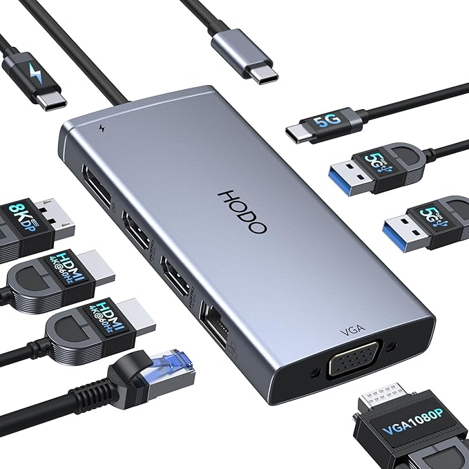 USB C Docking Station Dual Monitor Dock for Dell HP, Laptop Docking Station 3 Monitor Quad Monitors USB C Hub Dongle to 2 HDMI,DP,VGA,3 USB,PD,100W PD,Ethernet, 9 in 1 Thunderbolt Adapter for Surface