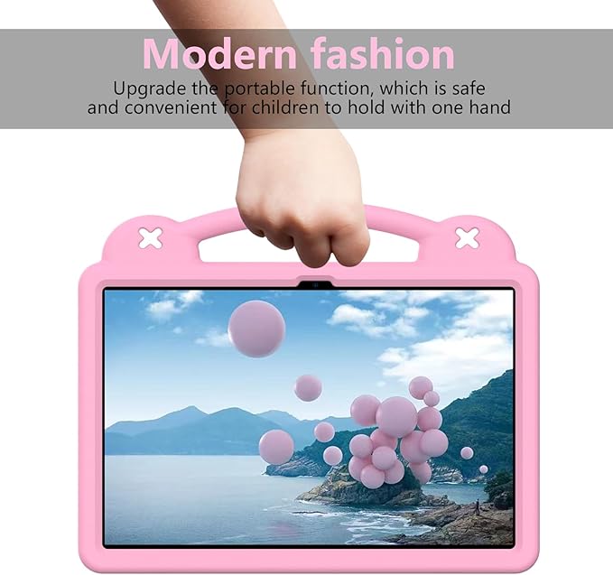 AKABEILA Compatible with Samsung Galaxy Tab A11 2025 Tablet Case, Kids Friendly Universal Lightweight Shockproof Protective Case with Shoulder Strap & Stand Handle Pink