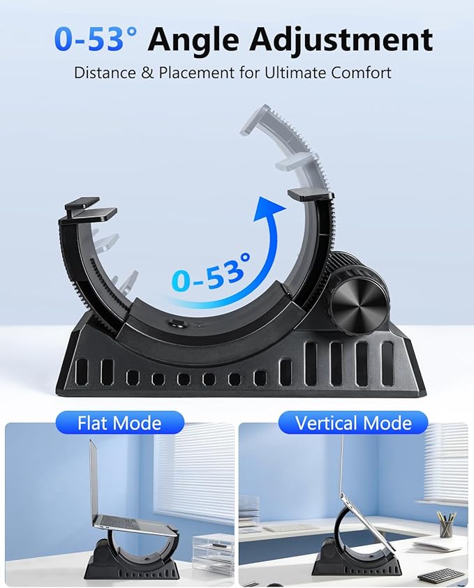 Laptop Stand for Desk, Height and Angle Adjustable, 2-in-1 Laptop Stand Vertical Laptop Stand with Innovative Half-Moon Shape, Heat Dissipation, Compatible with 13"-17.3" Laptops