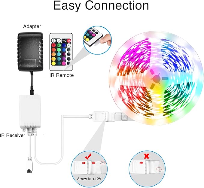VOLIVO 25 ft Led Strip Lights for Bedroom, Color Changing Led Light Strips Kit with Bluetooth App Control and IR Remote, RGB Music Sync Lighting for Room, Home Decor