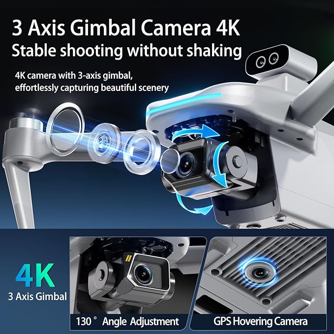 DealPrice Touch Screen Remote Drones with Camera for Adults 4k with Obstacle Avoidance, 3 Axis Gimbal Drone for Adults, GPS Auto Return Home, Follow Me, Long Range, High Wind Resistance, Rainproof, Time-lapse, Flash Lights, Zoom, SD Card Provided