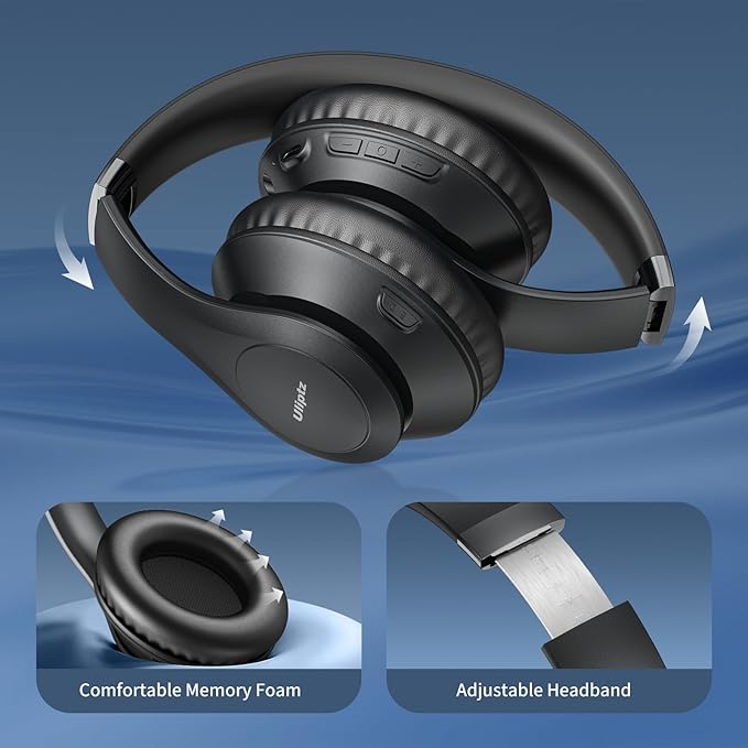 Uliptz Wireless Bluetooth Headphones, 65H Playtime, 6 EQ Sound Modes, HiFi Stereo Over Ear Headphones with Microphone, Foldable Lightweight Bluetooth 6.0 Headset for Travel/Office/Cellphone/PC