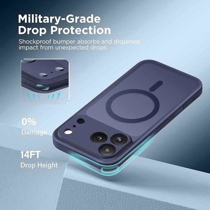 CAPRARO Magnetic for iPhone 17 Pro Max Case, Upgraded [Full Camera Protection] [Compatible with MagSafe] Protective Translucent Matte Women Girl Phone Case Cover, Deep Blue