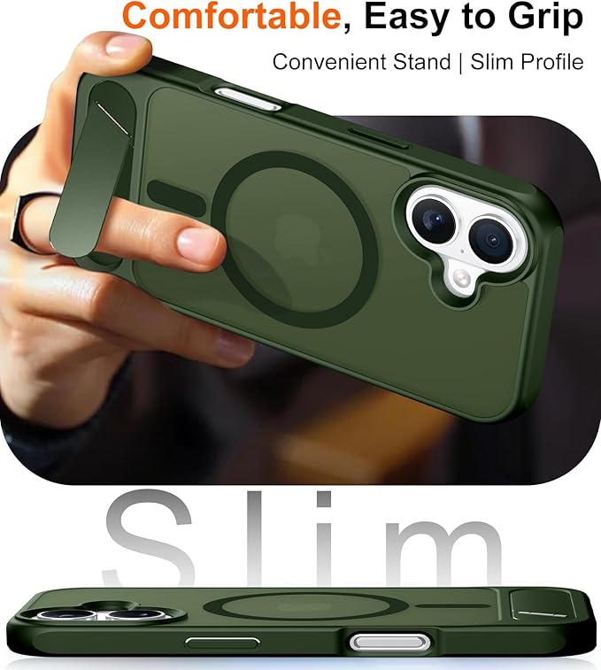 Magnetic Compatible with iPhone 16 Case, [Built-in Invisible Kickstand][Compatible with MagSafe][Military Grade Shockproof] Slim Translucent Matte Phone Case for iPhone 16 6.1"