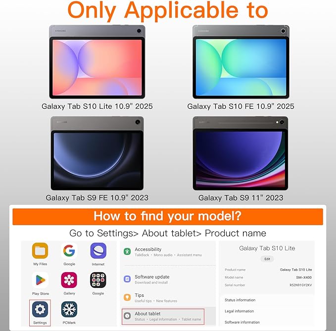 Case for Samsung Galaxy Tab S10 Lite/ S10 FE/ S9 FE 10.9 Inch/Tab S9 11 Inch, Multi-Angle Ultra Stable Dual Stand with Pencil Holder, Slim Duty Shockproof Protective Case with Kickstand
