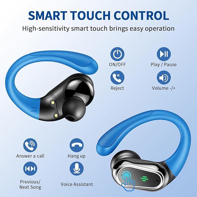 Wireless Earbuds, 2026 Bluetooth 5.4 Headphones Sport, 50Hrs HiFi Stereo Deep Bass Over-Ear buds with ENC Noise Cancelling Mic, IP7 Waterproof & LED Display Earphones with Earhooks for Workout/Running
