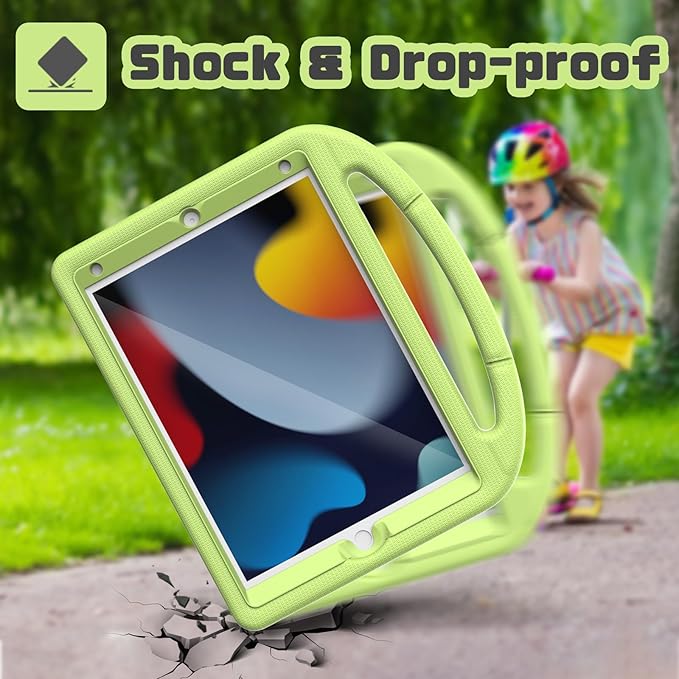 YIHE Kids Case for iPad 9th/8th/7th Generation, iPad Pro 10.5 & Air 3, Shockproof Protective Cover with Handle Stand & Screen Protector for 10.2/10.5 Inch iPads, Light Green