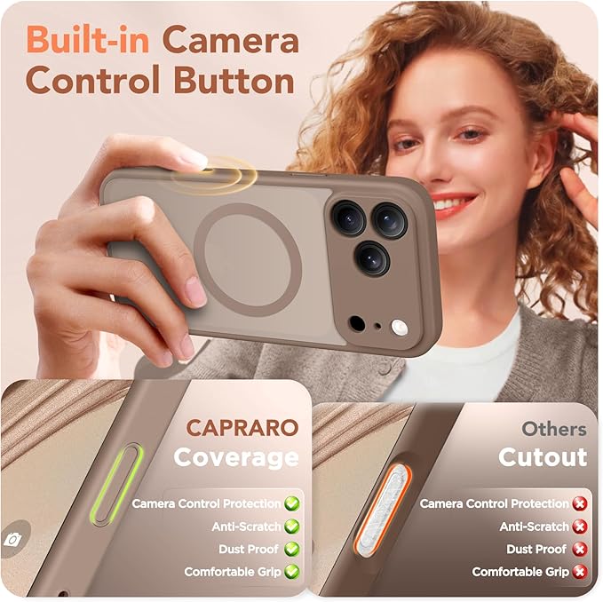 CAPRARO Magnetic for iPhone 17 Pro Case, Upgraded [Full Camera Protection] [Compatible with MagSafe] Protective Translucent Matte Women Girl Phone Case Cover, Withered Brown