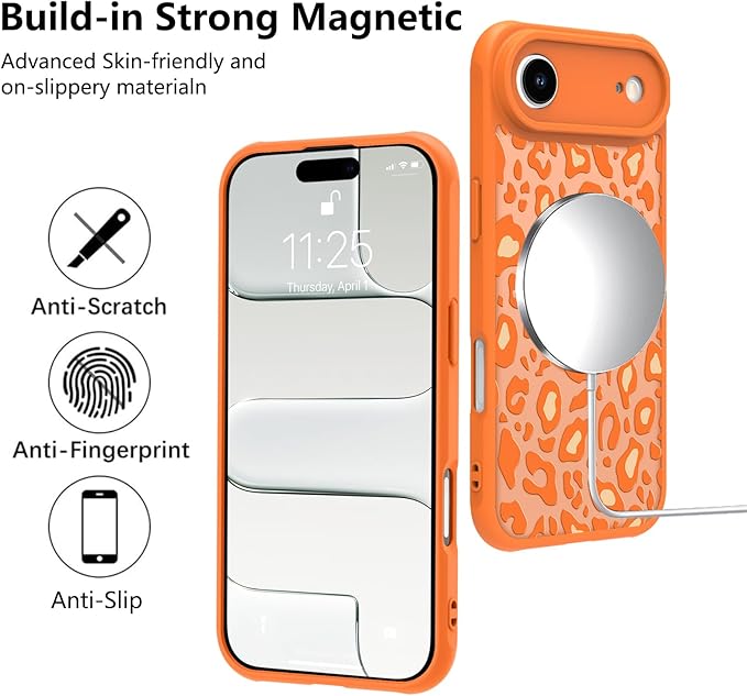 KANGHAR Case Compatible with iPhone Air Orange Leopard Printed Pattern [Compatible with Magsafe] Cute Cheetah Protective Magnetic Case for Girls Women 6.7"