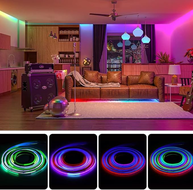 BTF-LIGHTING WS2811 Smart IC RGB FCOB COB LED Strip, UL Listed 630LEDs/m High Density Color Chasing Uniform Light, DC24V 9.8FT 10mm Width Tape Light for Home Party DIY Decor(No Adapter or Controller)