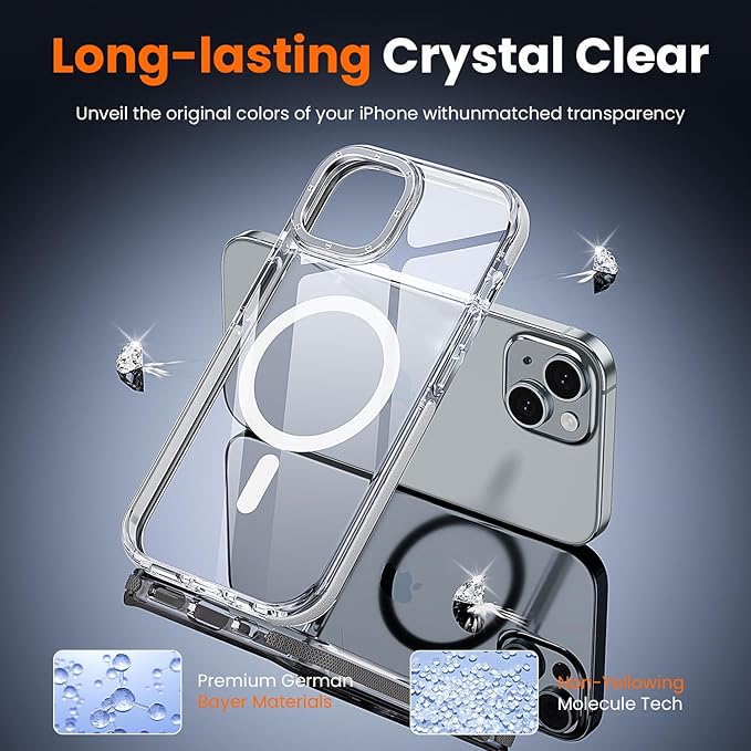 toushion 3 in 1 for iPhone 15 Plus Case Clear with MagSafe, Yellowing-Resistant Acrylic Back, Shockproof Guard Corners, Military-Grade Protection for iPhone 15 Plus Phone Case 6.7 inch Clear Bumper