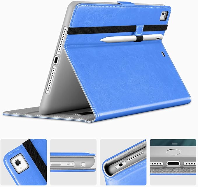 DTTO for iPad 9.7 Inch 5th/6th Generation 2018/2017 Case with Apple Pencil Holder, Premium Leather Folio Stand Cover Case for Apple iPad 9.7 inch, Also Fit iPad Pro 9.7/Air 2/Air - Royal Blue