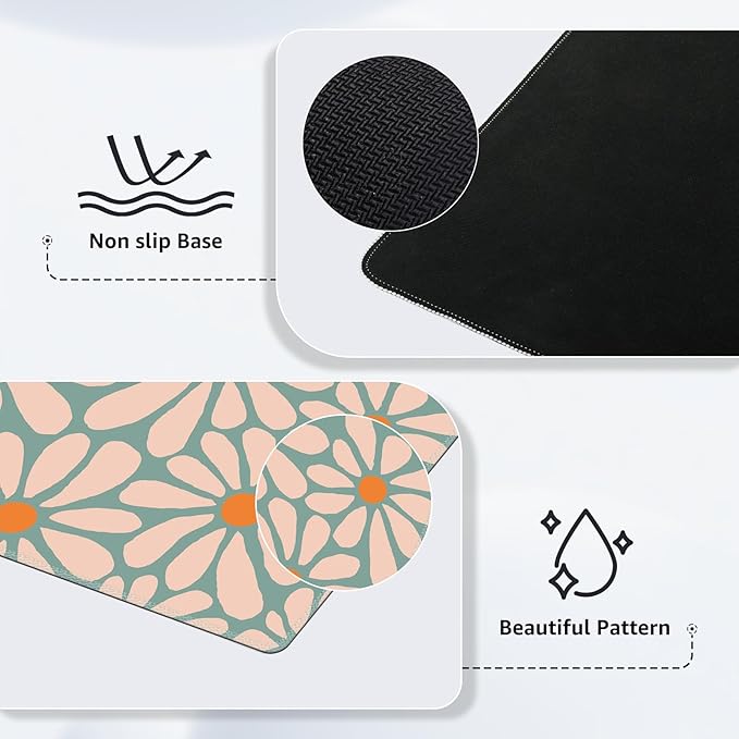 iCasso Desk Mat, XXL Large Mouse Pad, Anti-Slip Big Mousepad with Stitched Edges, Work & Gaming (Green Floral)