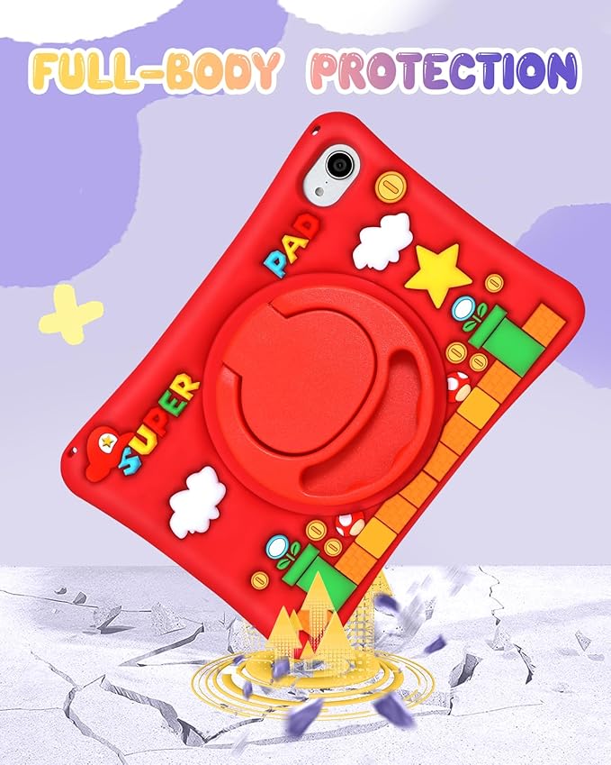 Lotadilo Cute Case for iPad mini 7 2024 (A17 Pro) / Mini 6 Case 8.3 Inch 2021 - Silicone 3D Design for Girls Women Teens Girly Kawaii Funny Cartoon Soft Stand with Lanyard, Red