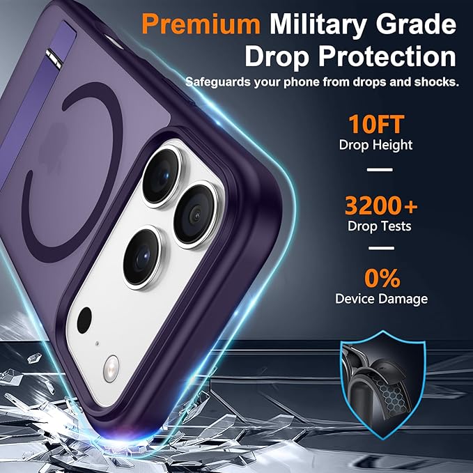 SPIDERCASE Magnetic for iPhone 17 Pro Max Case,with [3 Stand Ways] [Military Grade Drop Protection] with Invisible Stand Shockproof Slim Case for iPhone 17 Pro Max 6.9",Purple