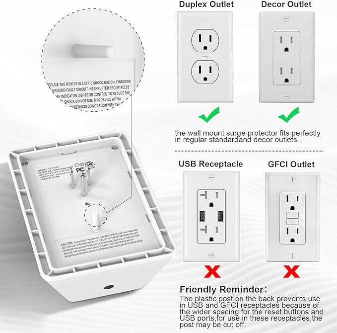 Multi Plug Outlet Surge Protector - Lvetek 3-Sided Power Strip with 5 Outlet Extender and 4 USB Ports(1 USB-C) and Night Light, USB Wall Charger for Home, Office, Travel, ETL Listed, White