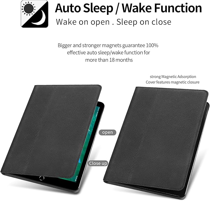Gexmil Genuine Leather Case for iPad Pro 11 Inch 4/3/2/1st Gen 2022/2021/2020/2018,Smart Folio with Pencil Holder,Protective Shockproof Real Leather Cover,Auto Sleep/Wake,Sanded Black