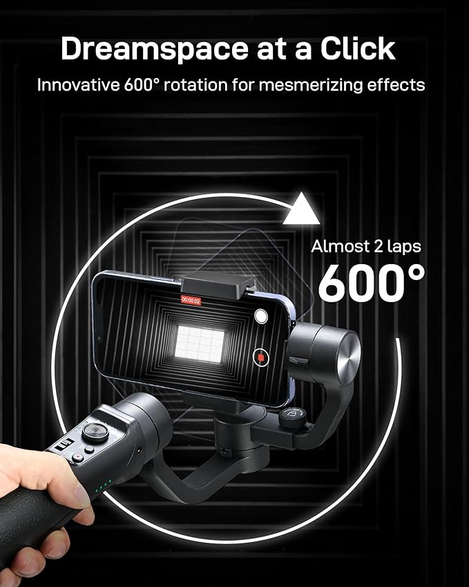 Hohem iSteady Mobile Plus Gimbal Stabilizer for Smartphone, 3-Axis Phone Gimbal for Android and iPhone 15,14,13 PRO, Stabilizer for Video Recording with Face/Object Tracking, 600 °Auto Rotation
