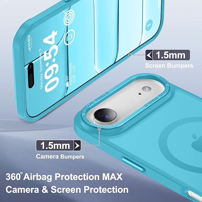Newfuture Magnetic for iPhone Air Case [Compatible with Magsafe] [Military Grade Drop Protection] Translucent Matte Anti-Scratch Shockproof Protective Phone Cover 6.5 Inch, Lake Blue