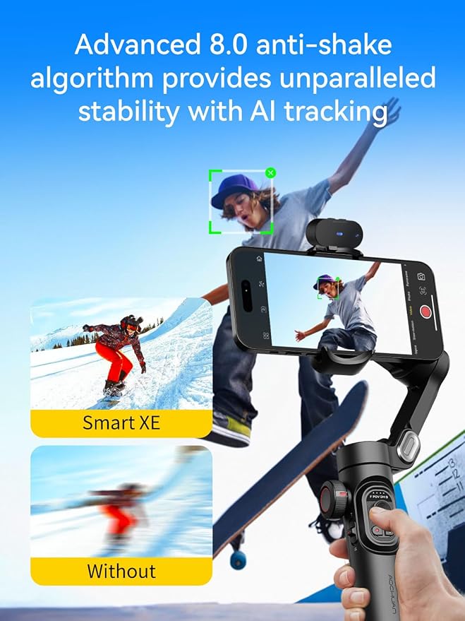 AOCHUAN Gimbal Stabilizer for Smartphone with AI Tracking Sensor, Gimbal with Focus Wheel for Phone/Android, Phone Stabilizer with 7.0 Anti-Shake for Video Recording-Smart XE AI