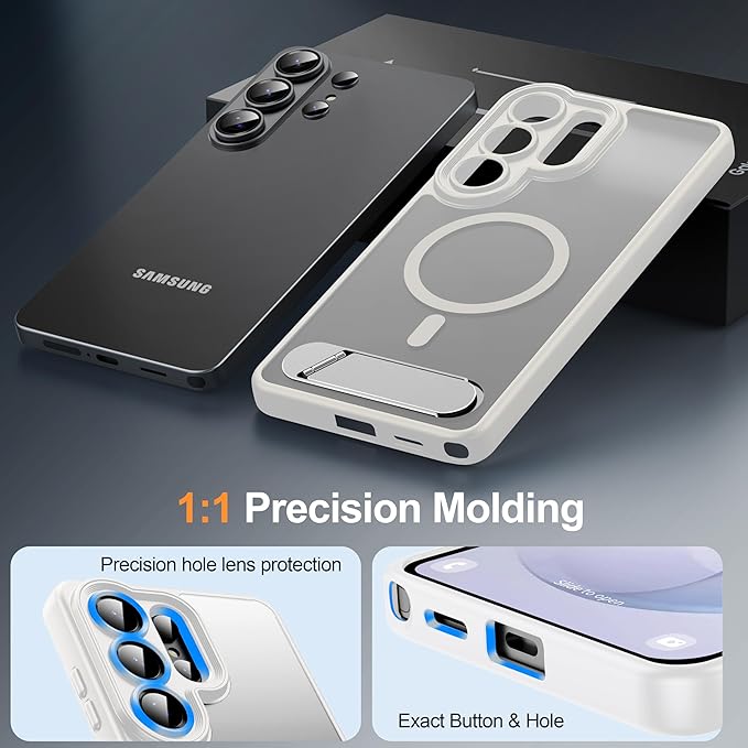 Magnetic for Samsung Galaxy S26 Ultra Case, [Compatible with MagSafe][Full Camera Protection][Built-in Invisible Kickstand] Translucent Matte Phone Case for S26 Ultra 6.9" - White