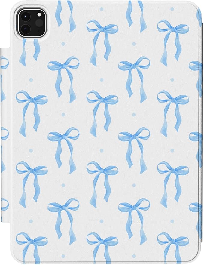 for iPad Air 13-inch Case M4/M3/M2 (2026/2025/2024), iPad Pro 12.9” 6th/5th/4th/3rd Generation Case, Origami Trifold Multi-Angle Stand, Magnetic Flap, Full-Protective Cover, Blue Bows