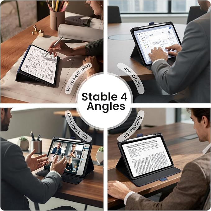 Handcrafted Case for iPad Air 13 Inch M4/M3/M2 (2026/2025/2024) with Pencil Holder & Hand Strap & Pocket,Magnetic Clasp,Multi Angles Stand,Protective Folio Cover,Auto Sleep/Wake,Dark Blue