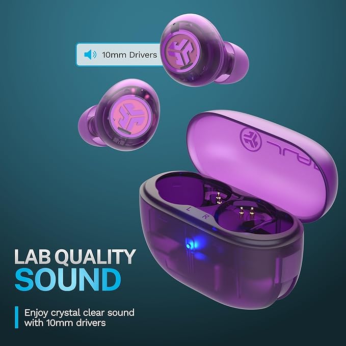 JLab Go Pop ANC, True Wireless Earbuds, Active Noise Cancelling, Transparent Purple