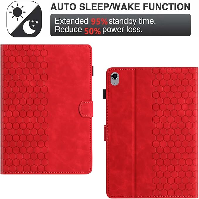 DTangLsm for iPad A16 Case iPad 11th Generation Case 11-inch 2025, iPad 10th Generation Case 10.9-inch 2022, Smart PU Leather Folio Stand Cover with Pencil Holder, Auto Wake/Sleep, Honeycomb Red