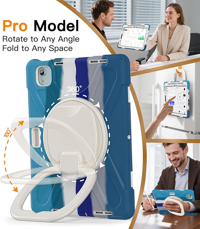 BATYUE Case for Air 11-inch M4 (2026)/ M3 (2025)/ M2 (2024), iPad Air 5th/4th 10.9 inch(2022/2020), iPad Pro 11" 4th/3rd/2nd/1st Kid Cover with 360° Rotating Stand, Pencil Holder, Strap, Blue