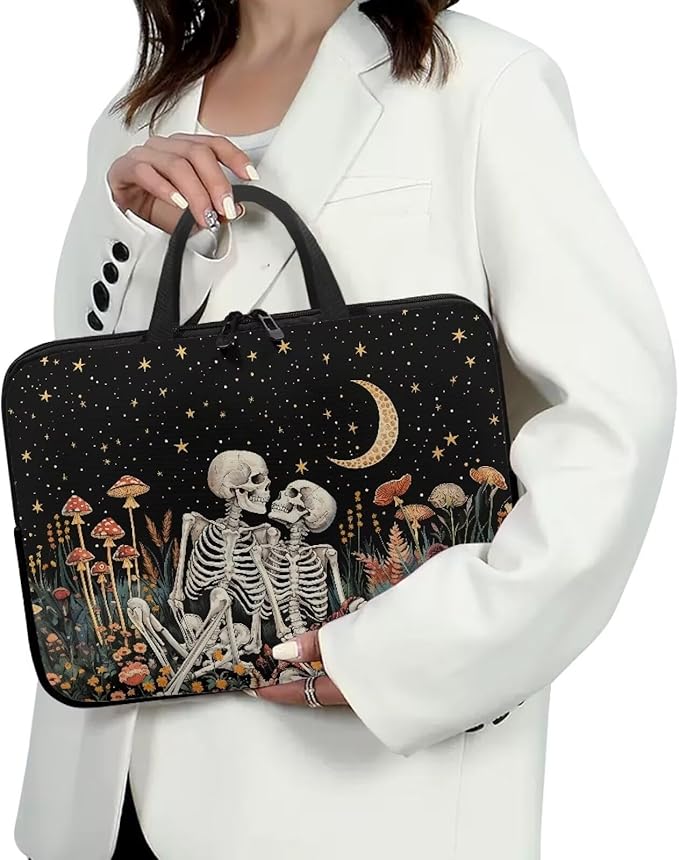 Starry Night Laptop Sleeve Bag with Handle Computer Protective Soft Cover Case for Women Men Skeleton Floral Compatible Sleeve Bag Laptop Carrying Case, 12 Inch