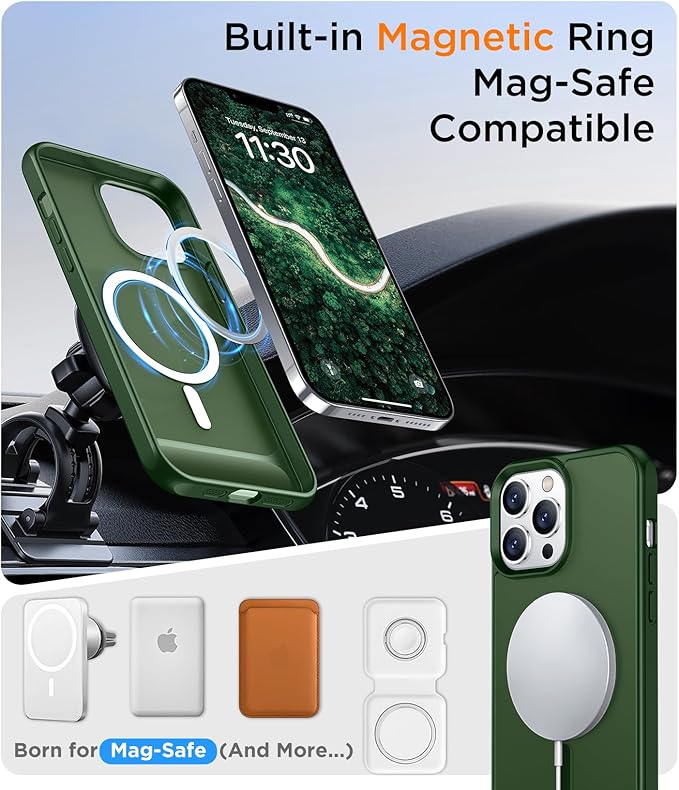 Magnetic Compatible with iPhone 13 Pro Max Case, [Built-in Invisible Kickstand][Compatible with MagSafe] [Military Grade Shockproof] Slim Translucent Matte Phone Case for iPhone 13 Pro Max 6.7"