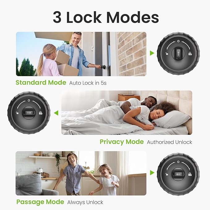GHome Smart Fingerprint Door Lock, 4-in-1 Fingerprint Door Knob with Keypad, App Control, Keys, Removable & Rechargeable Battery, Door Locks for Bedroom, Home, Garage, Storage Room