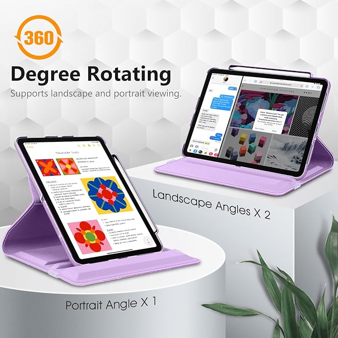 Fintie Rotating Case for iPad Air 11-inch M4/M3/M2 (2026/2025/2024), iPad Air 5th (2022) / 4th Generation 10.9 Inch - 360 Degree Rotating Protective Stand Cover with Pencil Holder, Glittering Purple