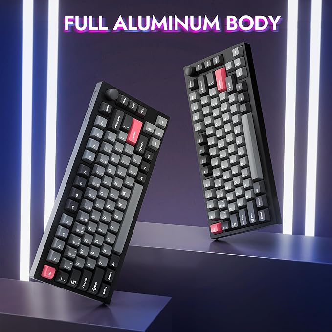 LEMOKEY P1 Pro Wireless Custom Mechanical Keyboard, Full Aluminum 2.4 GHz Bluetooth RGB Backlit 75% Layout with Hot-swappable KEYCHRON Super Red Switch Compatible with Mac Windows Linux